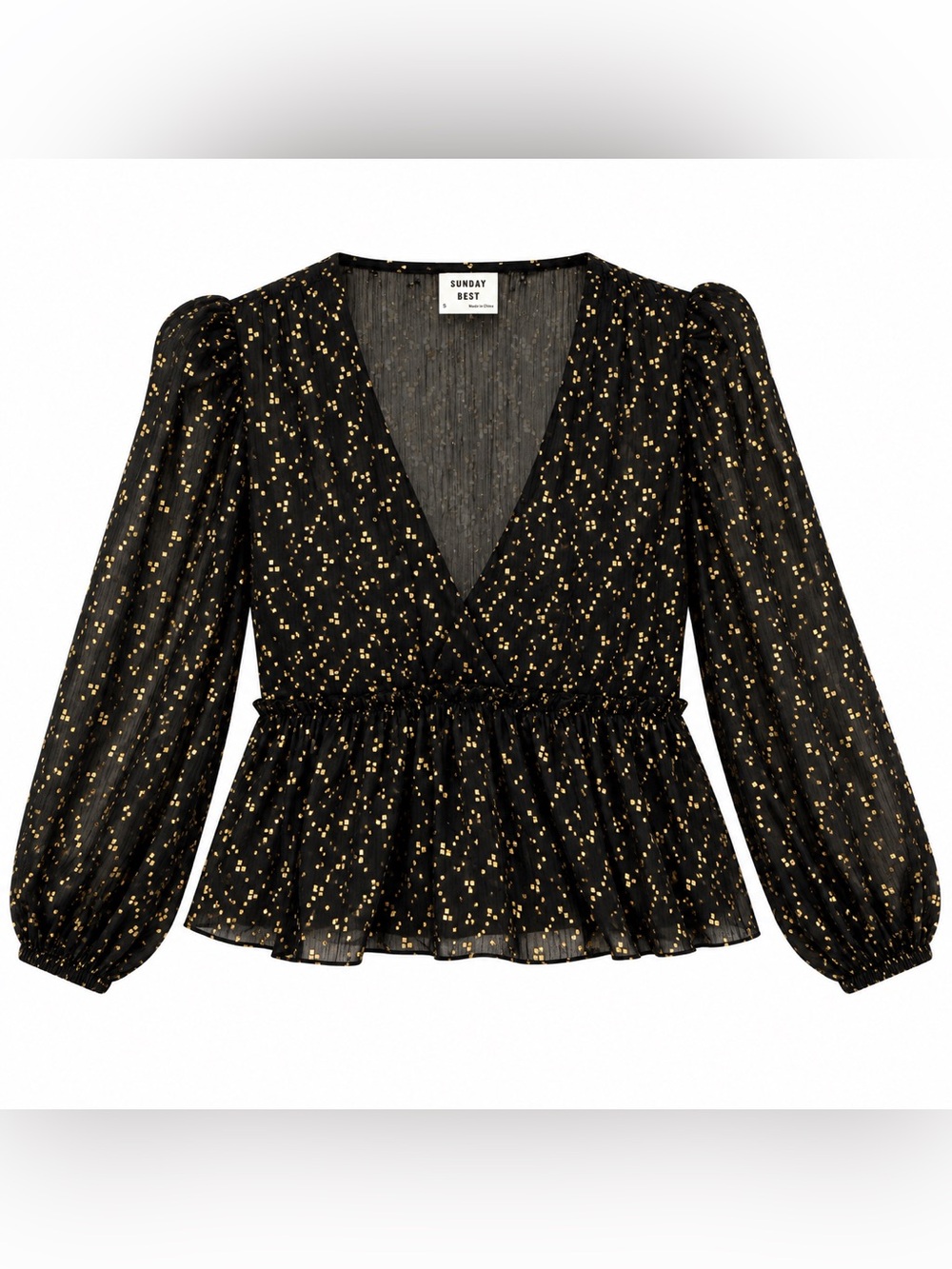 Aritzia Sunday Best Black Gold Metallic Peplum Blouse Size S